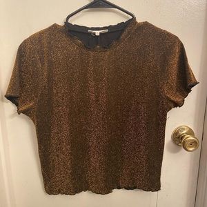gold glittery short sleeve crop top